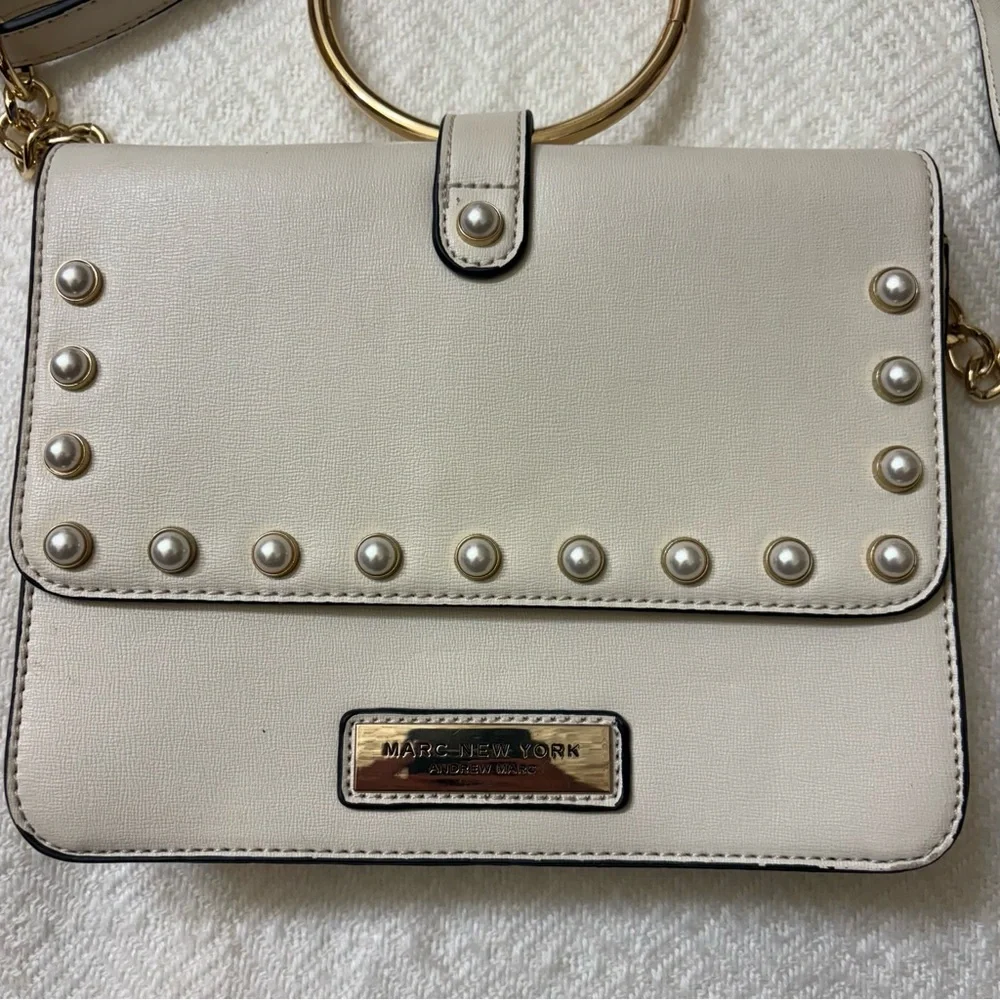 Marc New York Andrew Marc Cream Pearl Detail Crossbody Purse - Picture 11 of 16